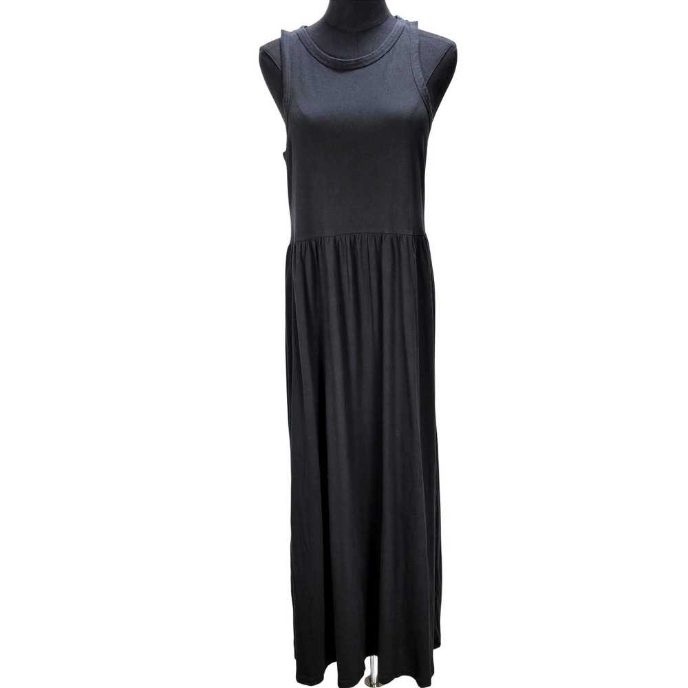 Women's J. Crew‎ Medium Black Cotton Sleeveless Drop Waist Maxi Dress Minimalist